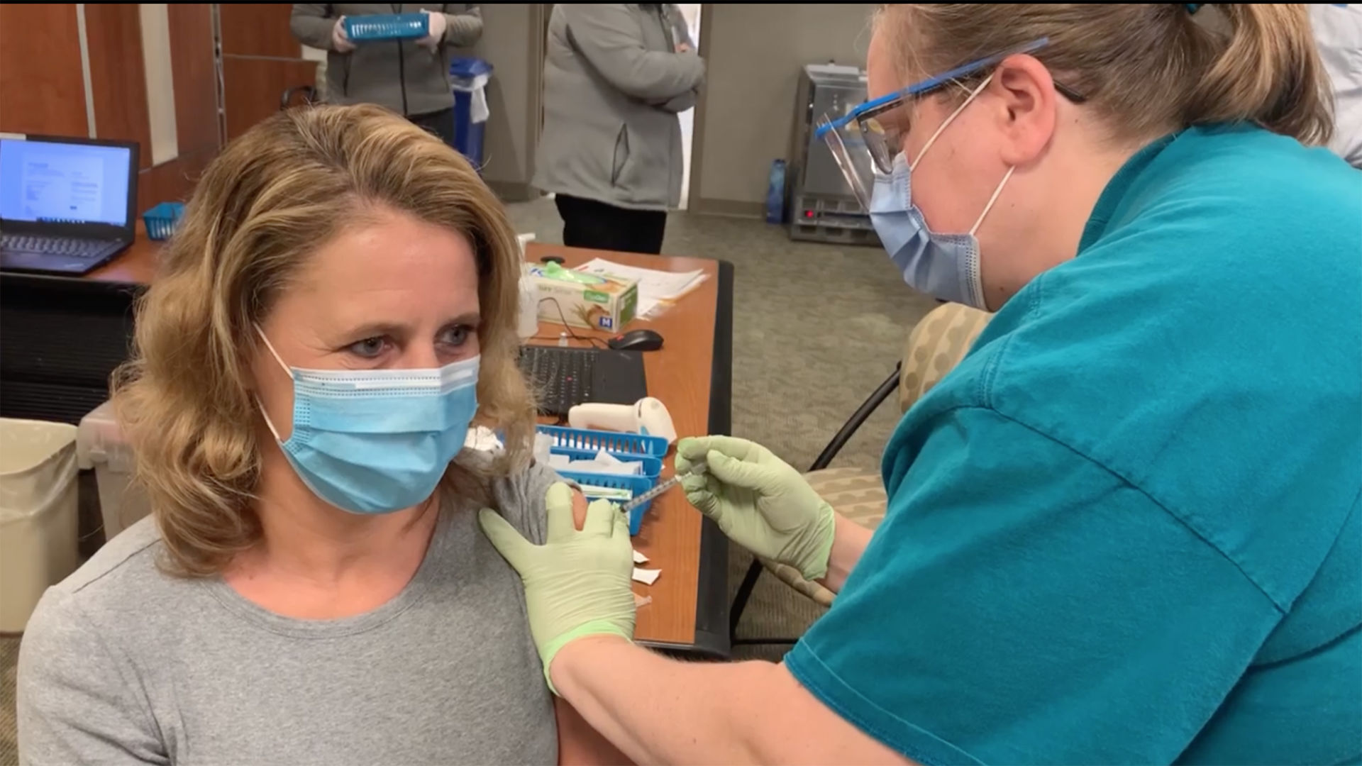Dr. Michelle Bache receives Pfizer COVID-19 vaccine first shot